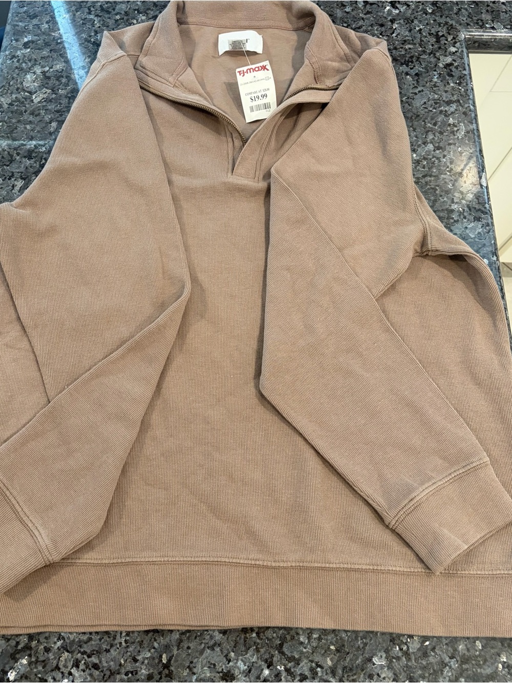 Wilt Men's Zip-Up Pullover Sweater in Taupe